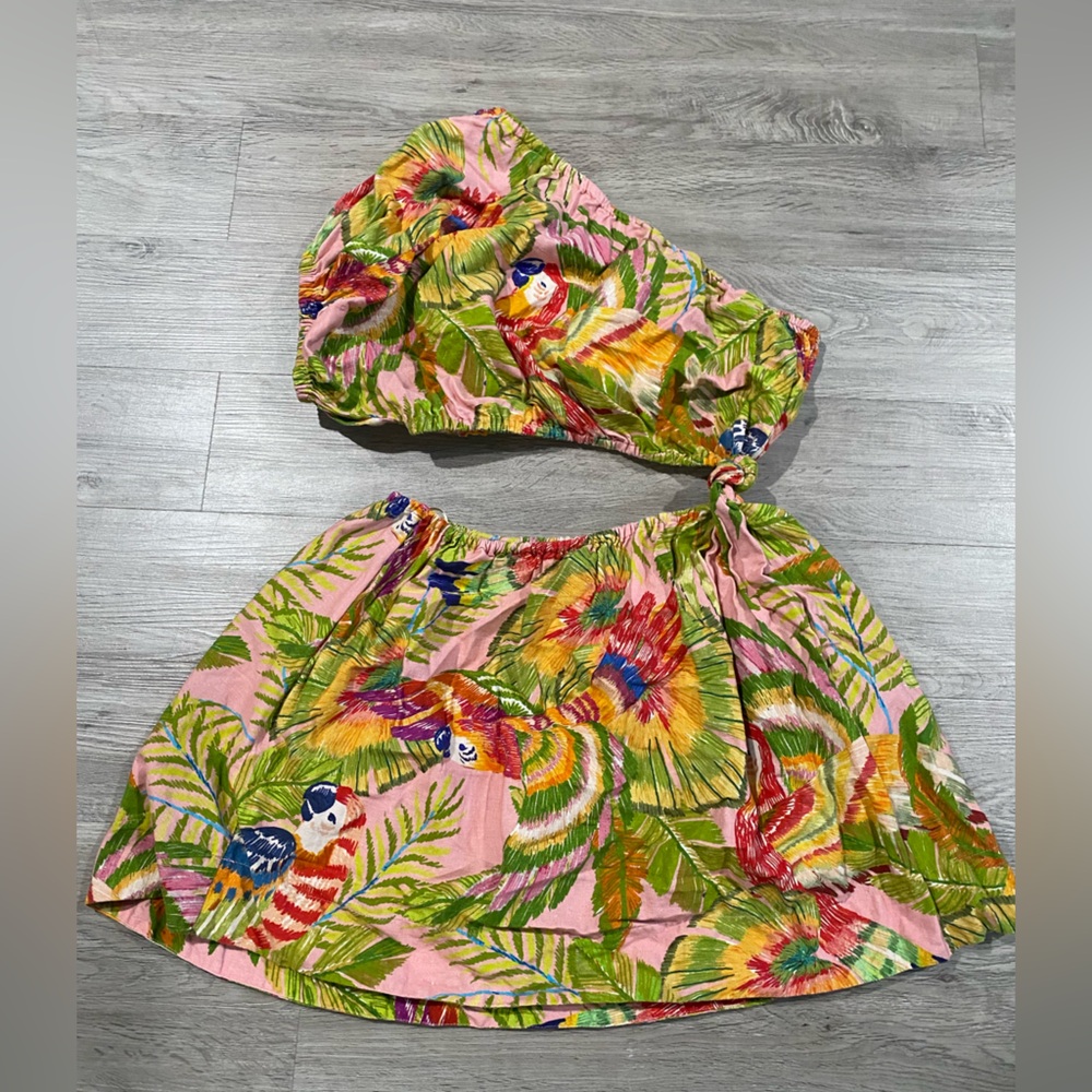 Farm Rio Macaw Tropical One-Shoulder Crop Top and Skirt Dress Small - Picture 4 of 6